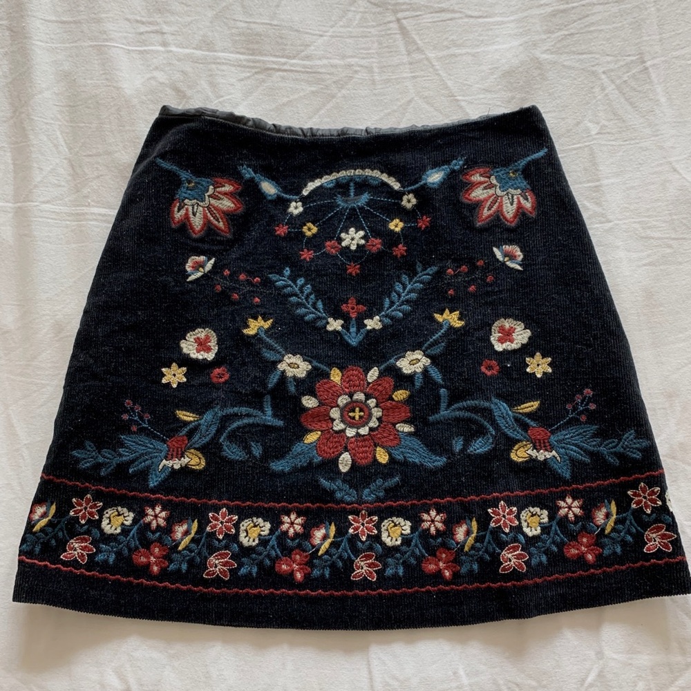Embroidered Black Corduroy Mini Skirt, Medium, NWOT